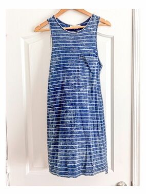 Boutique Casual Tank Top Dress Blue and White Striped Acid Wash Size S Summer